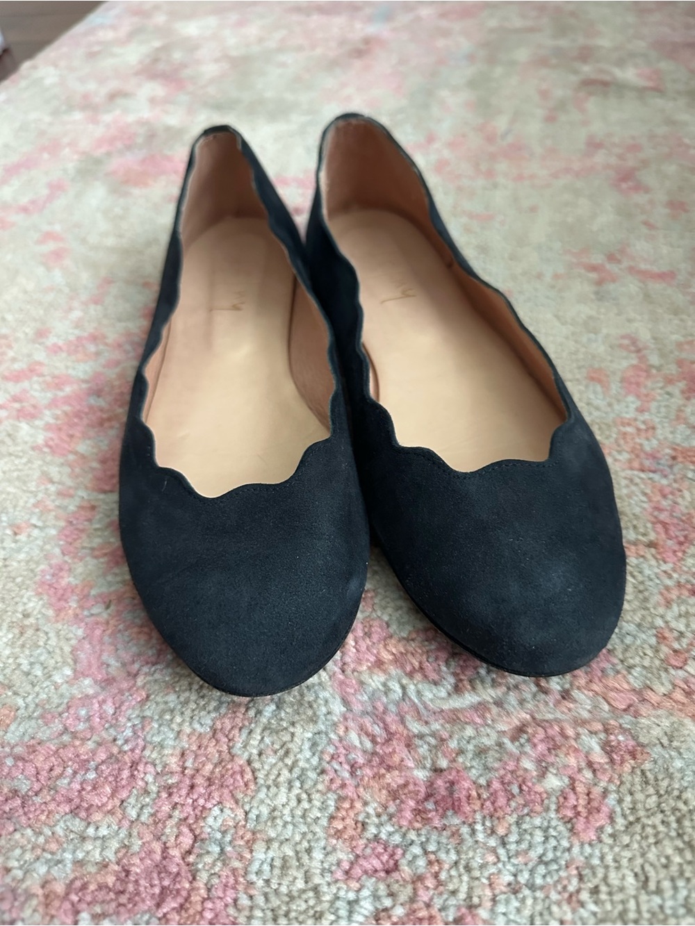 French Sole New York Jigsaw navy suede scalloped flats size 10